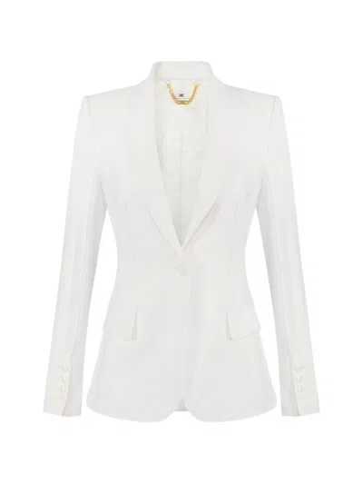 Elisabetta Franchi Jacket Buttoned Cuffs Flap Pockets Notched Lapels In Neutral