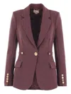 Elisabetta Franchi Burgundy Tailored Blazer With Gold Buttons And Peak Lapels In Pink