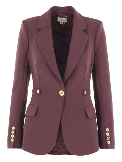 ELISABETTA FRANCHI SINGLE-BREASTED JACKET IN LIGHTWEIGHT BURGUNDY CREPE ELISABETTA FRANCHI