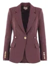 Elisabetta Franchi Burgundy Tailored Blazer With Gold Buttons And Peak Lapels In Purple
