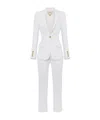Elisabetta Franchi Cropped White Suit With Classic Blazer And Jewel Button In White
