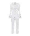 Elisabetta Franchi Cropped White Suit With Classic Blazer And Jewel Button In White