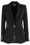 Elisabetta Franchi Single-breasted Tailored Blazer With Gold-tone Accents In Black
