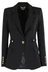 Elisabetta Franchi Single-breasted Tailored Blazer With Gold-tone Accents In Black