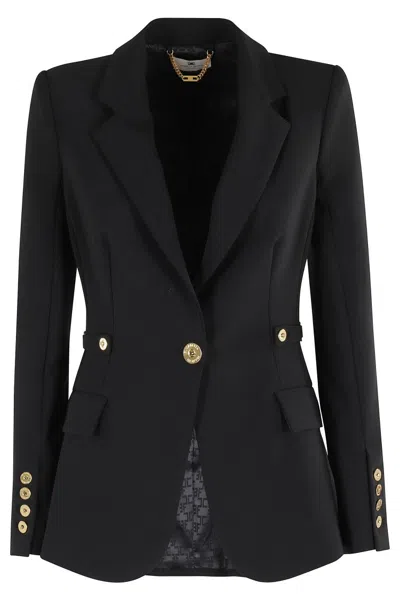 ELISABETTA FRANCHI SINGLE-BREASTED TAILORED BLAZER WITH GOLD-TONE ACCENTS