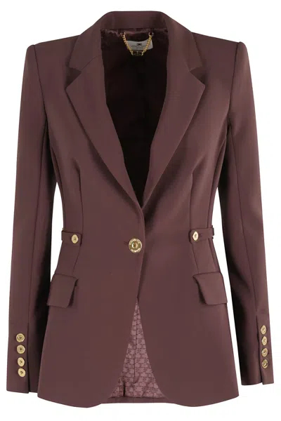 Elisabetta Franchi Single-breasted Tailored Blazer With Gold-tone Accents In Brown