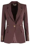 Elisabetta Franchi Single-breasted Tailored Blazer With Gold-tone Accents In Brown