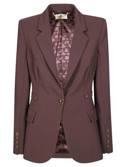 Elisabetta Franchi Single-breasted Tailored Blazer With Notched Lapel In Purple