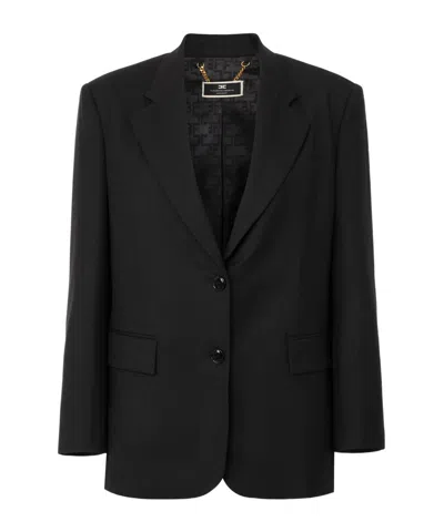 Elisabetta Franchi Single-breasted Virgin Wool Blazer In Black