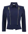 Elisabetta Franchi Structured Shoulder Jacket With Gold Zippers In Blue