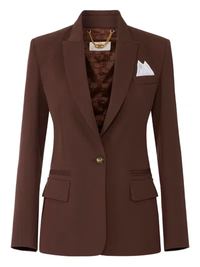Elisabetta Franchi Single-button Gabardine Blazer In Brown