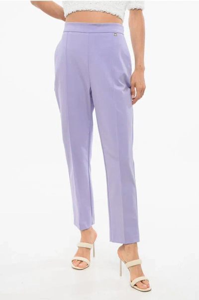 Elisabetta Franchi Single-pleated Pants With Side Zip In Purple