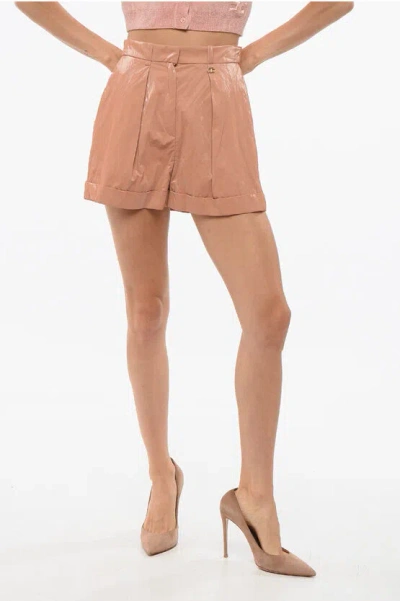 Elisabetta Franchi Single-pleated Shiny Shorts In Pink