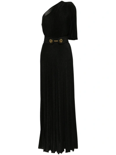 Elisabetta Franchi Single Shoulder Dress With Belt In Black