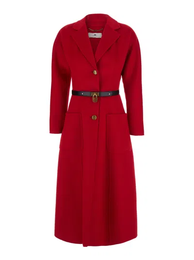 Elisabetta Franchi Single-breasted Notched Lapel Jacket With Long Sleeves In Red