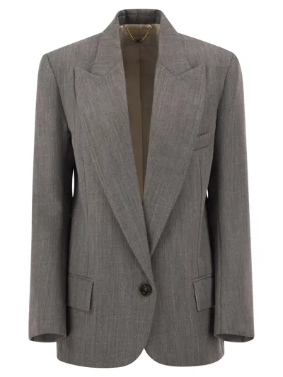 Elisabetta Franchi Single-breasted Virgin Wool Blazer With Peak Lapels In Gray
