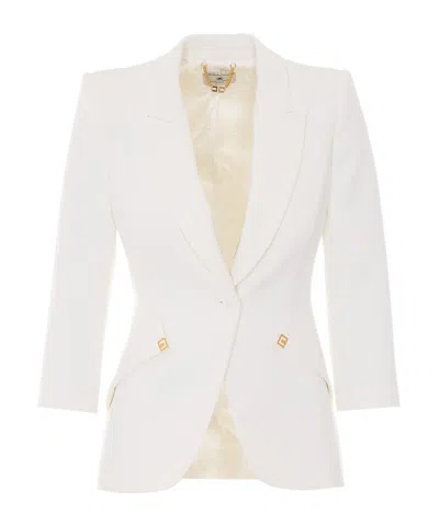 Elisabetta Franchi Single-breasted V-neck Blazer In White