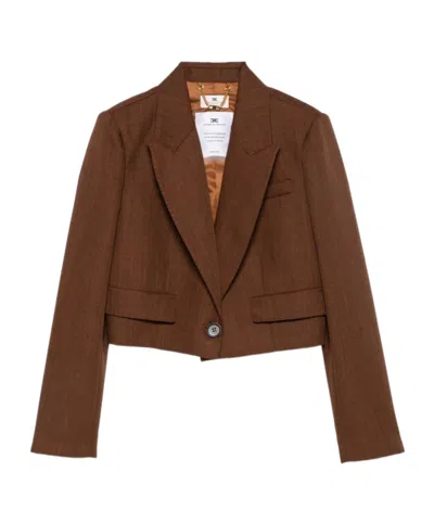 Elisabetta Franchi Single-button V-neck Blazer In Brown