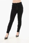Elisabetta Franchi Skinny Fit Denims With Lace-up Detail 12cm In Black