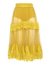 Elisabetta Franchi Ochre Yellow Midi Skirt With Lace Panels In Yellow