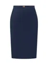 Elisabetta Franchi Logo-plaque Pencil Midi Skirt In Blue