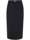 Elisabetta Franchi Longuette Skirt With Satin Side Bands In Black