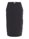 Elisabetta Franchi Longuette Skirt With Satin Side Bands In Black