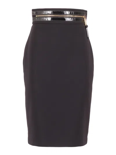 Elisabetta Franchi Zip-trimmed Pencil Midi Skirt In Black
