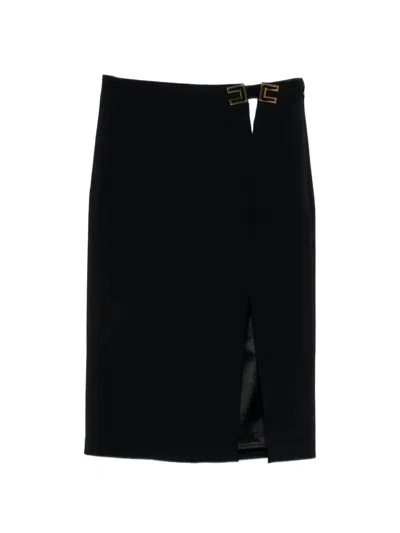 Elisabetta Franchi Double Stretch Crepe Skirt With Logo Details In Black