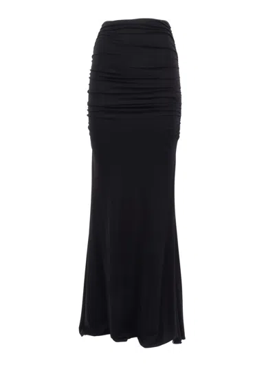 Elisabetta Franchi Satin Skirt With Jewel Detail In Black