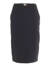 Elisabetta Franchi Longuette Skirt With Satin Side Bands In Black