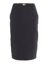Elisabetta Franchi Longuette Skirt With Satin Side Bands In Black