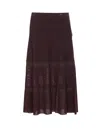 Elisabetta Franchi Ribbed Texture Midi Skirt With Sheer Panels In Brown