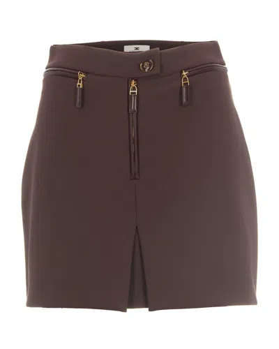 Elisabetta Franchi Zip-detail Mini Skirt In Brown