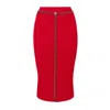 Elisabetta Franchi Textured Herringbone Midi Skirt With Chain Detail In Red