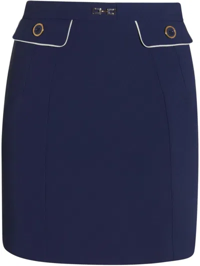 Elisabetta Franchi Crepe Skirt With Piping And Horsebit In Blue