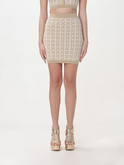 Elisabetta Franchi Logo-intarsia Knitted Skirt In Beige