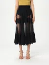 Elisabetta Franchi High Waist Embroidered Midi Skirt With Sheer Overlay In Schwarz