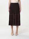 Elisabetta Franchi Ribbed Texture Midi Skirt With Sheer Panels In Brown