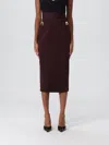 Elisabetta Franchi Gold-colored Buckle Accents Burgundy Midi Skirt In Black