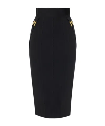 Elisabetta Franchi Skirt In Bi-elastic Fabric With Jewel Logo In Black