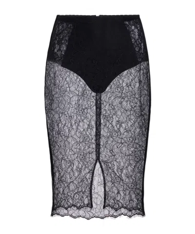 Elisabetta Franchi Floral-lace Midi Skirt In Black