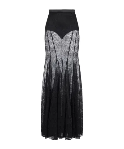 Elisabetta Franchi Skirt In Floral Lace In Black