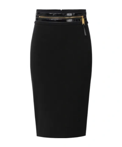 ELISABETTA FRANCHI ZIP-TRIMMED PENCIL MIDI SKIRT