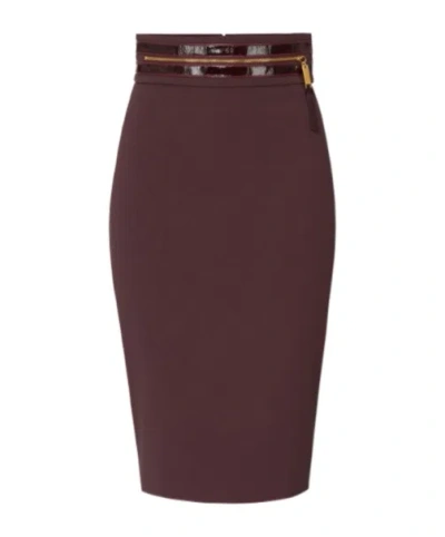 ELISABETTA FRANCHI SKIRT IN LIGHTWEIGHT CRÊPE FABRIC WITH CRACKLED LEATHER-EFFECT WAISTBAND