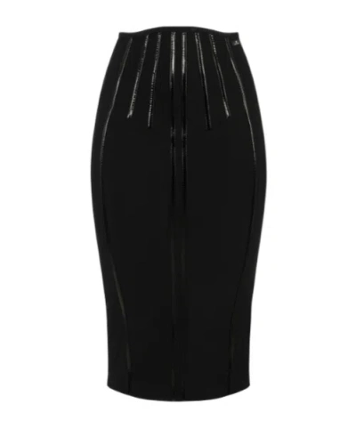 Elisabetta Franchi Skirt In Neoprene Fabric With Corset Details In Black