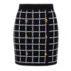 Elisabetta Franchi Black Jacquard Mini Skirt With Logo And Gold Buttons In Nero Burro
