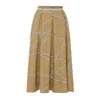 Elisabetta Franchi Pleated Midi Skirt With Wide Belted Waist In Paglia Burro