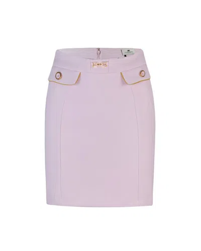 Elisabetta Franchi Crepe Mini Skirt With Piping And Jewel Clip In Pink