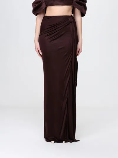 Elisabetta Franchi Knot-detail Draped Maxi Skirt In Brown